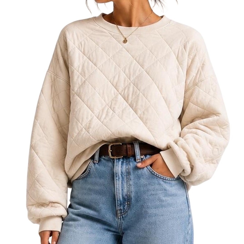 Universal Thread Womens Cream Quilted Balloon Sleeve Sweatshirt XL